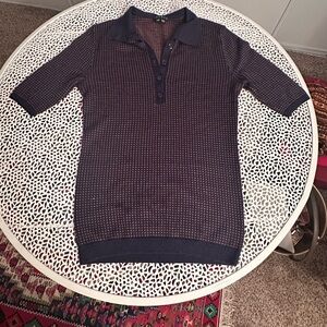 Theory Navy and Red Knit Top